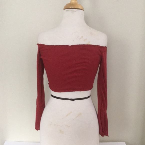 Burgundy Cropped Top L/S bell Sleeve - Picture 3 of 3